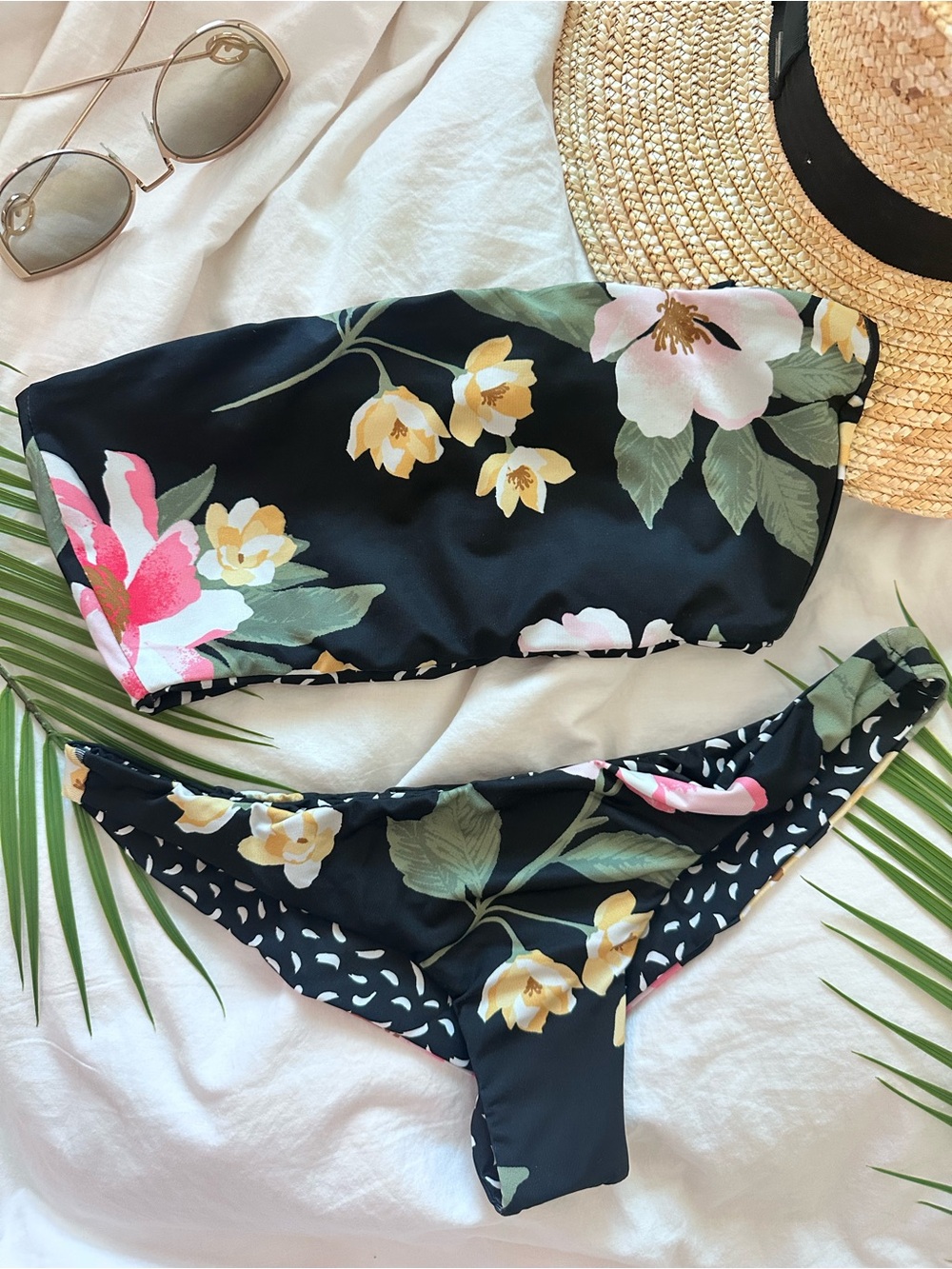 NWOT Billabong Hey Mama Reversible Strapless Bandeau Bikini Top | Tanga Bottom